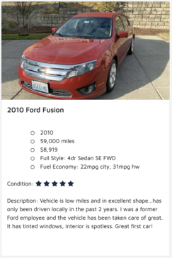 picture of the card used for an auto listing on the cardeal websitet