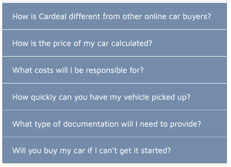 picture of fixed faq section on cardeal website